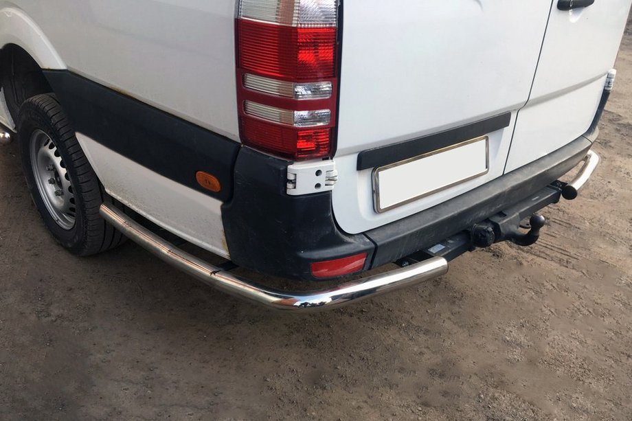 Mercedes Sprinter W906 2006–2018 Seitliche Rohre hinter dem Hinterrad, eckig (2 Stk, Edelstahl) Langversion Image