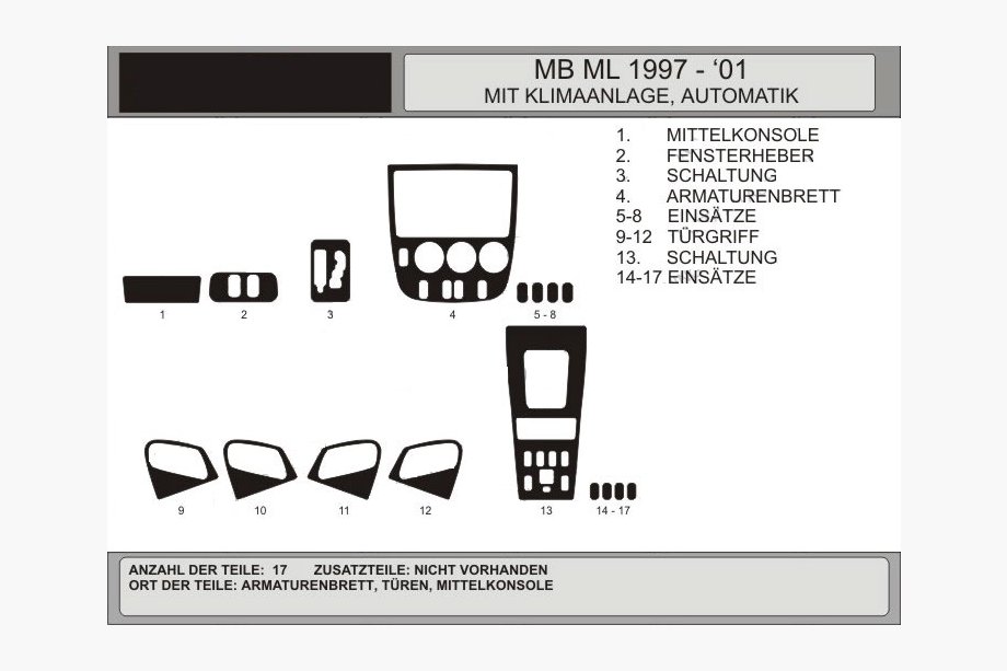 Mercedes ML W163 1997-2005 Armaturenbrett Abdeckungen (Vip, Polen) Walnuss Image