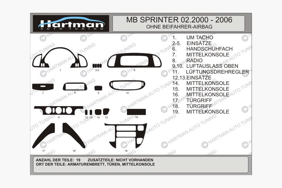 Mercedes Sprinter W901/902/903/904/905 1995–2006 (cdi, 2000-2006) Armaturenbrett Blenden (Vip-Hartman) Dunkles Wurzelholz Foto 2