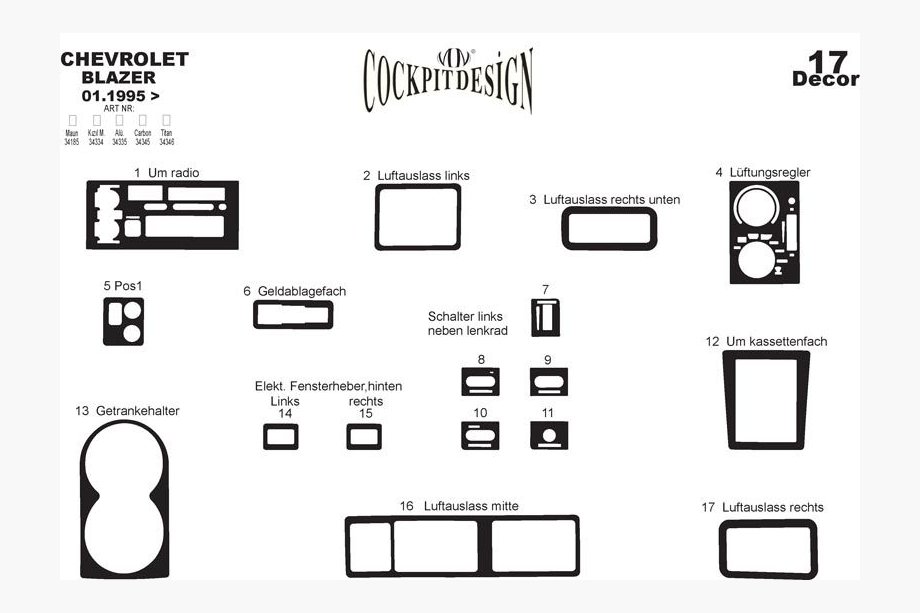 Chevrolet Blazer 1995-2005 Armaturenbrett Abdeckungen Carbon Foto 2