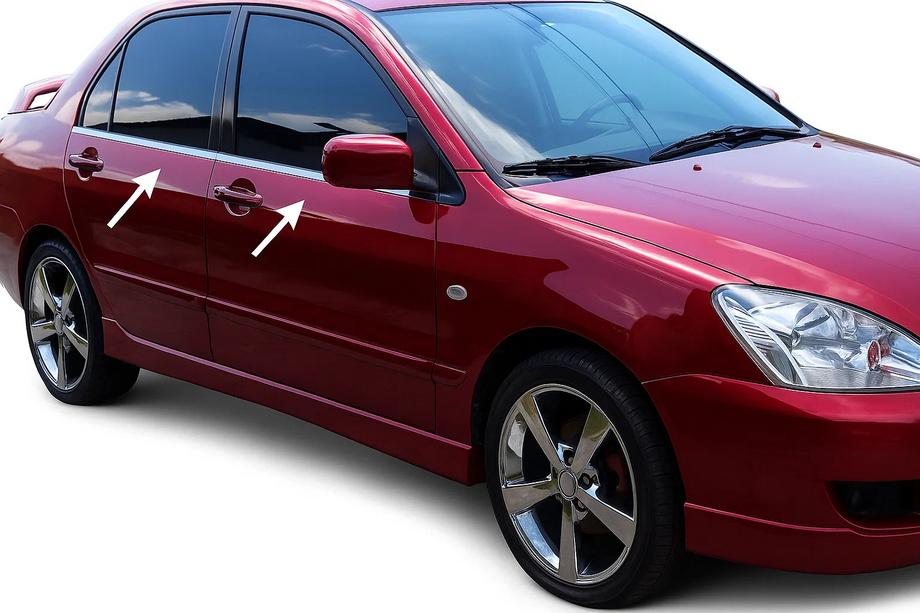 Mitsubishi Lancer 9 2004-2008 Fensterrahmen Zierleisten Edelstahl Aussen (4 Stk) Carmos - Türkischer Edelstahl Image
