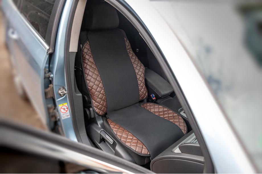 Autositzauflage ECO und Stoff (1 Stk, Braun mit schwarzer Naht + Stoff) Image
