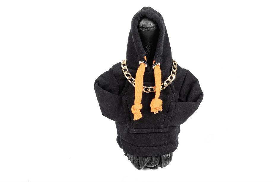 Schaltknauf Abdeckung Hoodie-Stil (Schwarz, orange Kordel) Foto 1