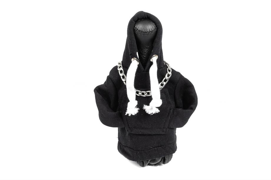 Schaltknaufhülle Hoodie-Style (Schwarz, weiße Kordel) Foto 1
