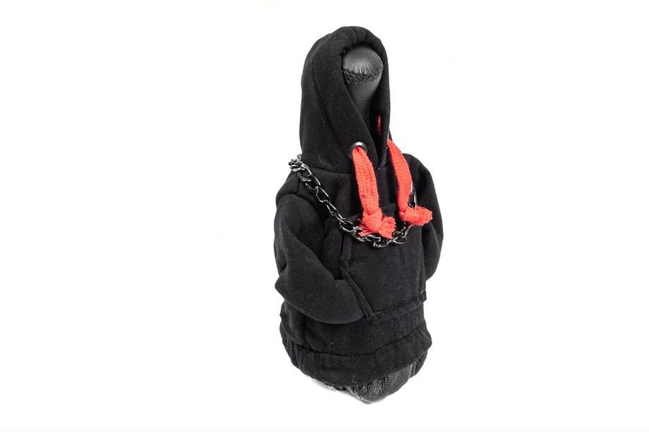 Schaltknaufmanschette Hoodie-Style (Schwarz, rotes Band) Foto 2