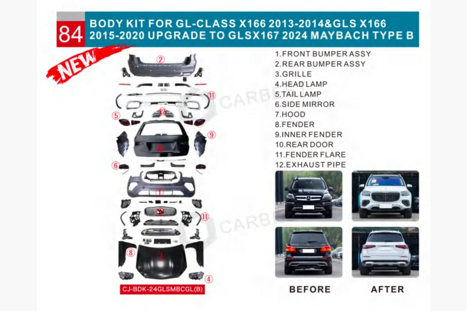 Mercedes GL/GLS class X166 2012-2019 Facelift-Umrüstkit von X166 auf GLS X167 Maybach (Type-B) Foto 7