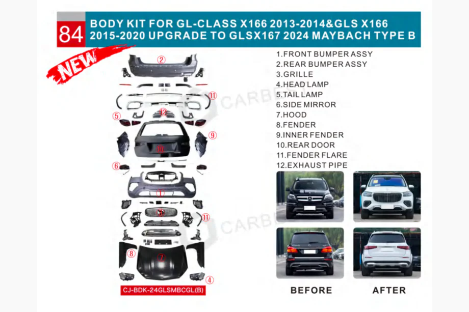 Mercedes GL/GLS class X166 2012-2019 Facelift-Umrüstkit von X166 auf GLS X167 Maybach (Type-B) Foto 7
