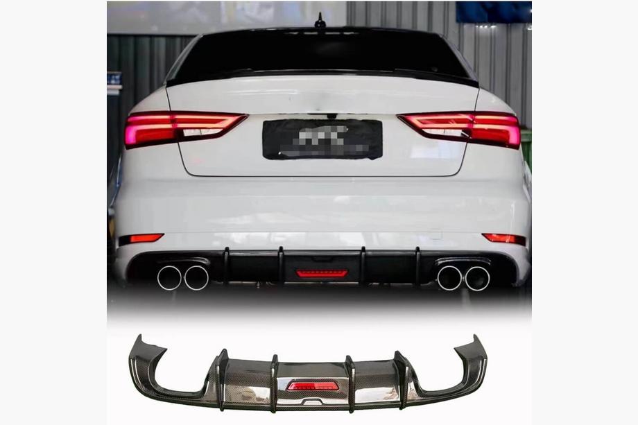 Audi A3 2012-2020 Heckstoßstangen-Diffusor mit LED-Bremslicht (für Base Sedan 2017-2020, Carbon) Foto 1