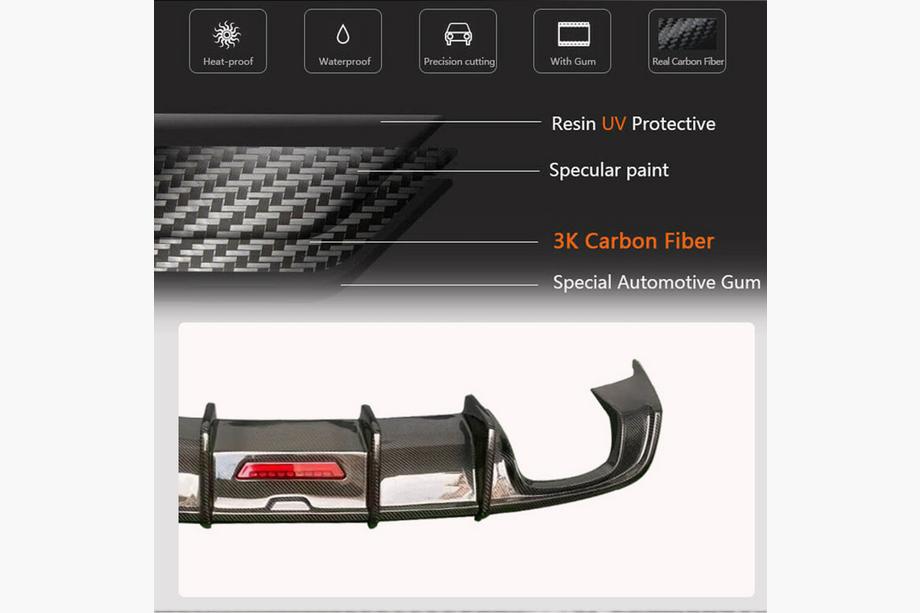 Audi A3 2012-2020 Heckstoßstangen-Diffusor mit LED-Bremslicht (für Base Sedan 2017-2020, Carbon) Foto 3