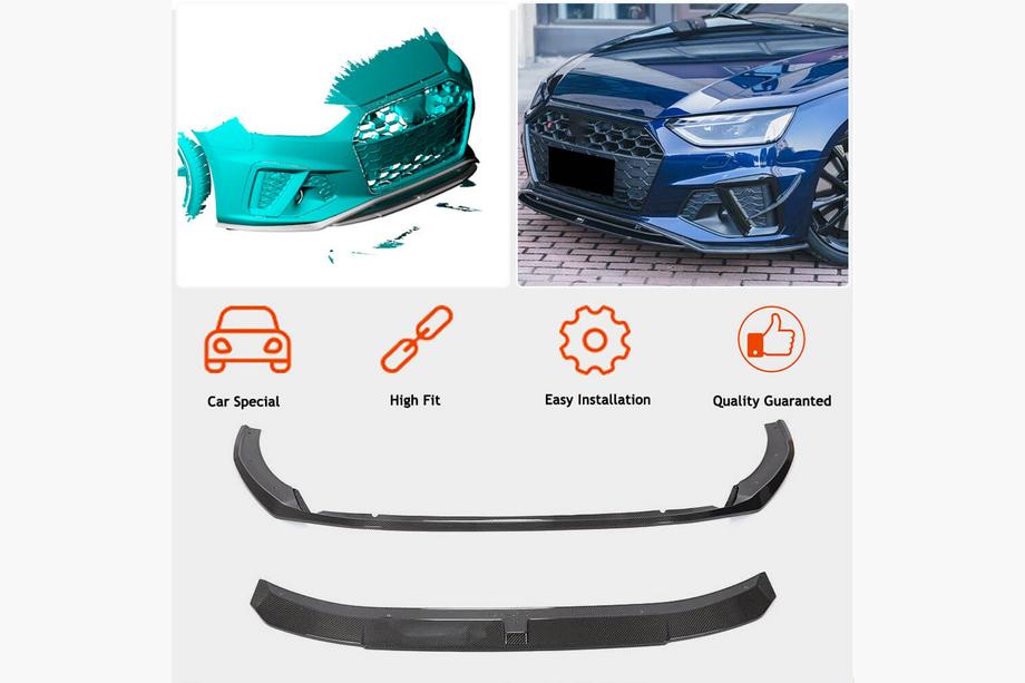 Audi A4 B9 2015-2024 Frontstoßstangen-Lippe Lip V2 (für S-Line Sedan 2019-2024, Carbon) Foto 2