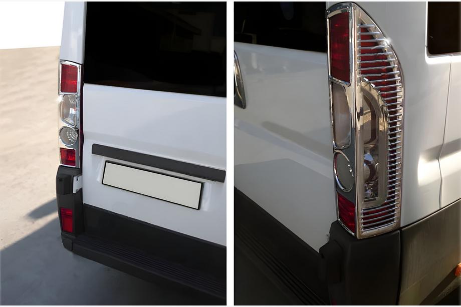 Fiat Ducato 2006-2025 Chrom Rückleuchten Abdeckungen mit Biegung (2006-2014, 2 Stk, Kunststoff) Image