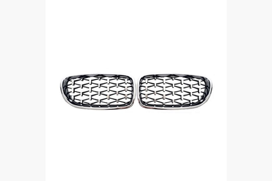 BMW 5 Series F10/F11 2010–2016 Nieren Diamond Silver (Chrom Rahmen) Foto 2