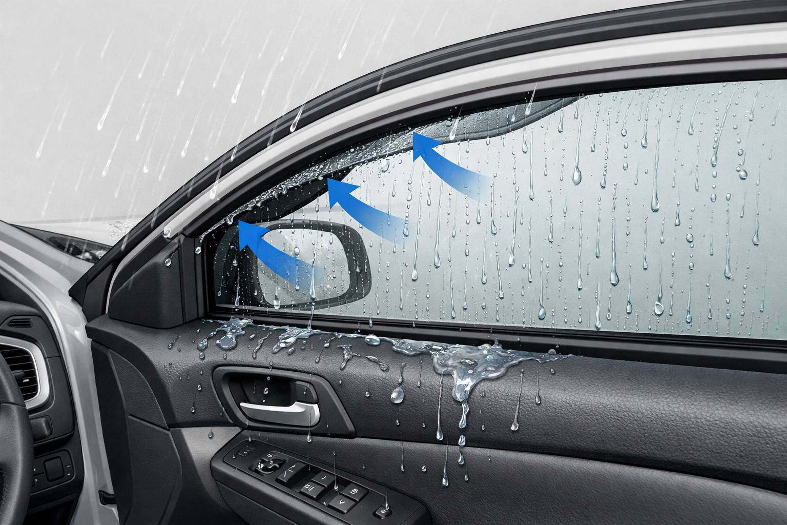 Regen dringt bei geöffnetem Fenster in den Innenraum: Was tun?