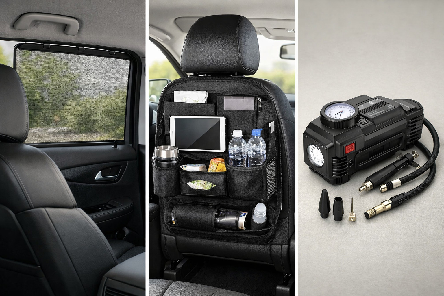 Was zuerst fürs Auto-Innenraum: Sonnenblenden, Organizer oder Kompressor?