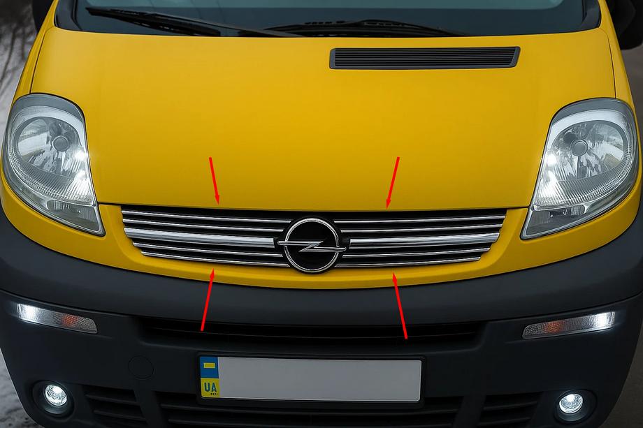 Opel Vivaro 2001–2015 Grill Abdeckungen 2001-2007 (8 Stk, Edelstahl) Foto 1