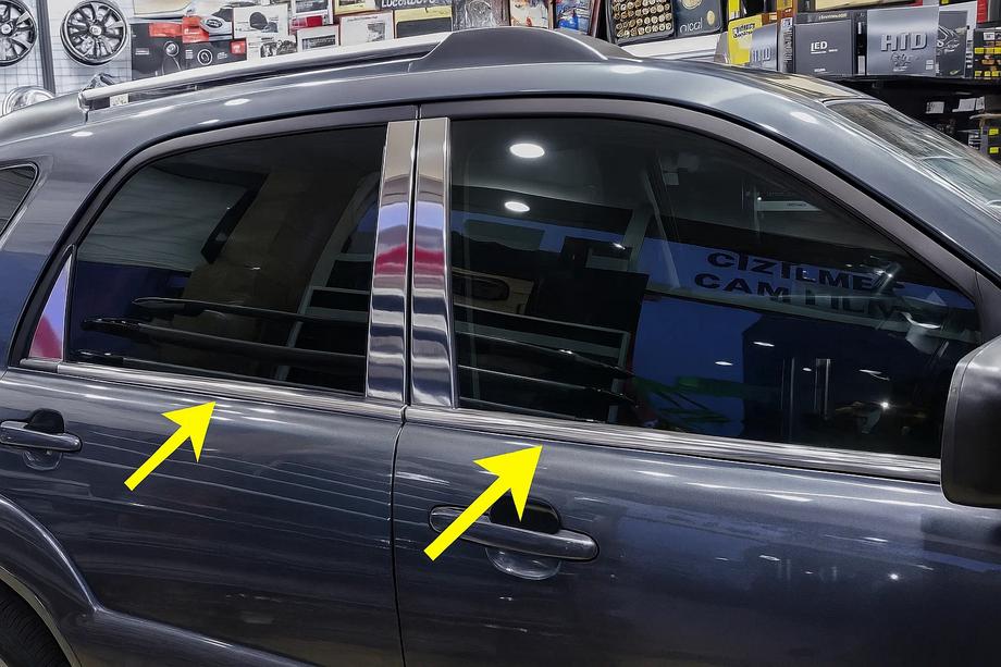Kia Sportage 2004-2010 Fensterrahmen Zierleisten Edelstahl (6 Stk) Carmos - Türkischer Edelstahl Image
