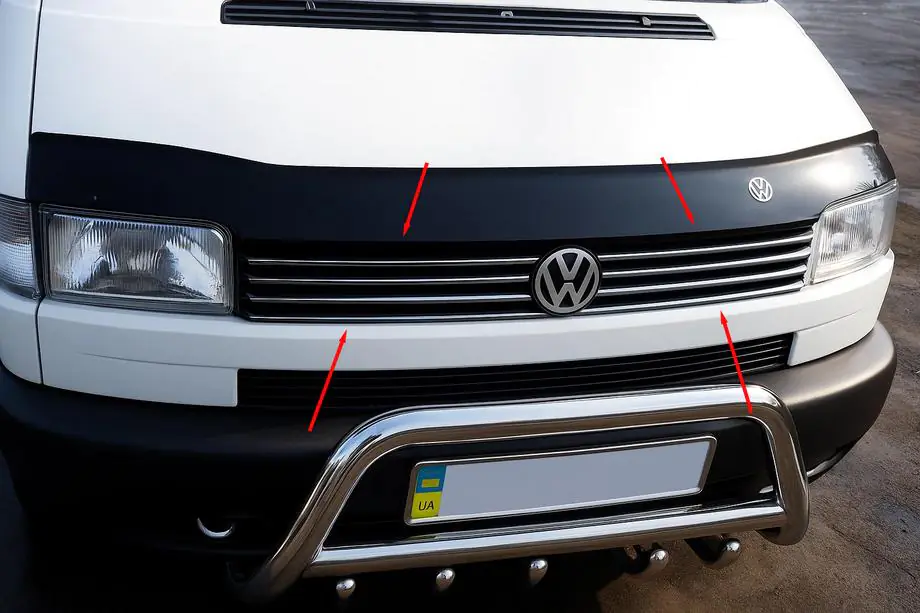 Volkswagen T4 Transporter 1990-2003 Chrom Grill Blenden Gerade Motorhaube (8 Stk, Edelstahl) Image