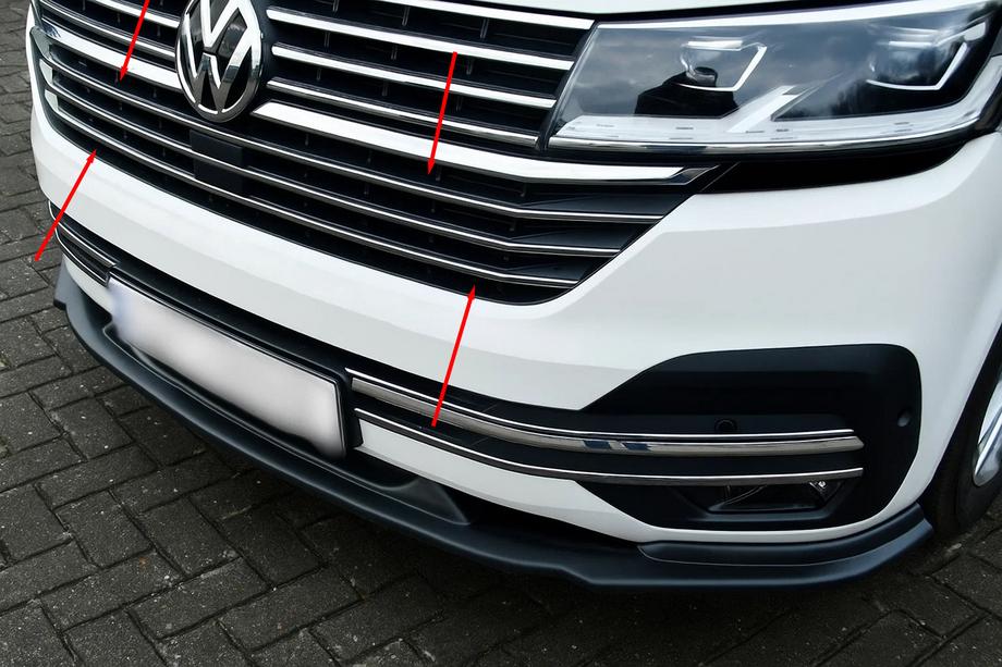 Volkswagen T6 2015-2024 Chrom-Zierleisten für den Kühlergrill 2019+ (5 Stk., Edelstahl) Foto 1